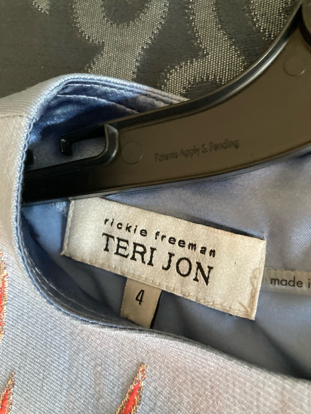 Rickie Freeman for Teri Jon Light Blue Dress with Coral Floral Embroidery Size 4 - Picture 9 of 9